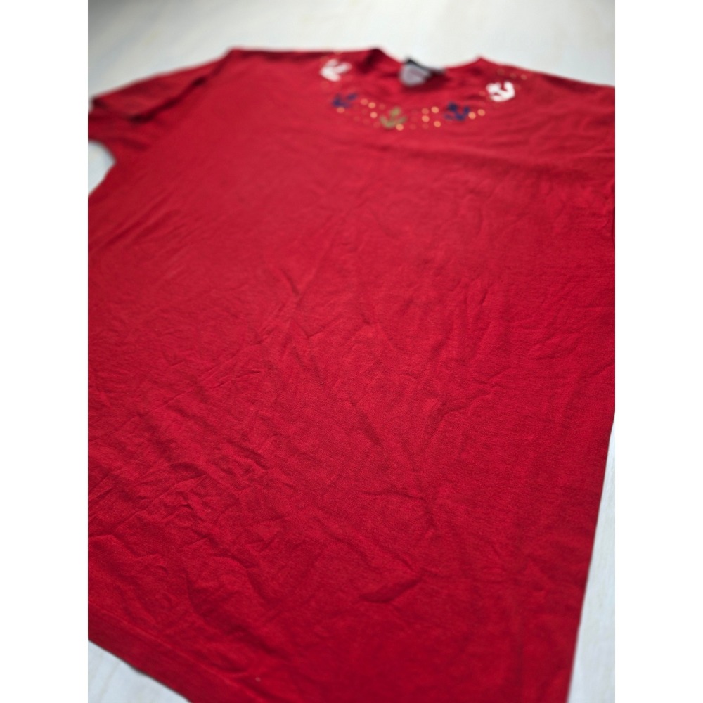 Pinocchio Vintage Red Nautical Anchor Embroidered Studded T-Shirt 2X Classic